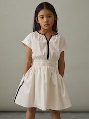 Reiss Ivory Lena 9-13 yrs Cotton Cap-Sleeve Ruched Dress - Image 3 of 4