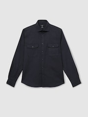Reiss Navy Whisper Stretch-Cotton Twill Twin-Pocket Overshirt - Image 2 of 6