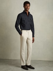 Reiss Navy Whisper Stretch-Cotton Twill Twin-Pocket Overshirt - Image 3 of 6