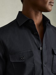 Reiss Navy Whisper Stretch-Cotton Twill Twin-Pocket Overshirt - Image 4 of 6