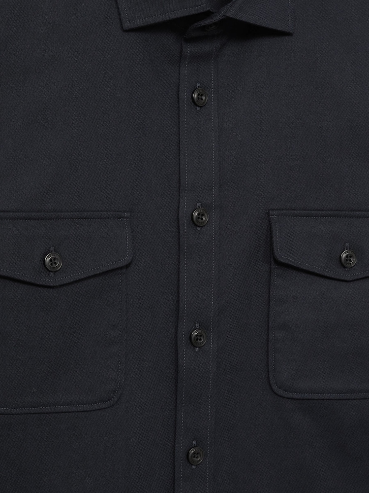 Reiss Navy Whisper Stretch-Cotton Twill Twin-Pocket Overshirt - Image 6 of 6