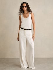 Reiss White Sierra Crepe Wide-Leg Tailored Trousers - Image 1 of 6