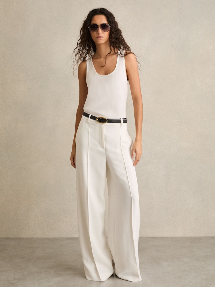 Reiss White Sierra Crepe Wide-Leg Tailored Trousers - Image 1 of 6