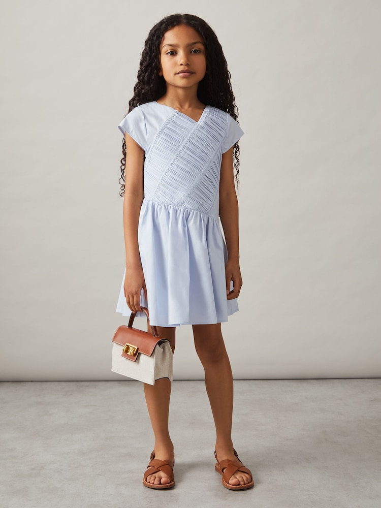 Reiss Blue Bessie 13-14 yrs Cotton Tucked-Pleat Dress - Image 2 of 4