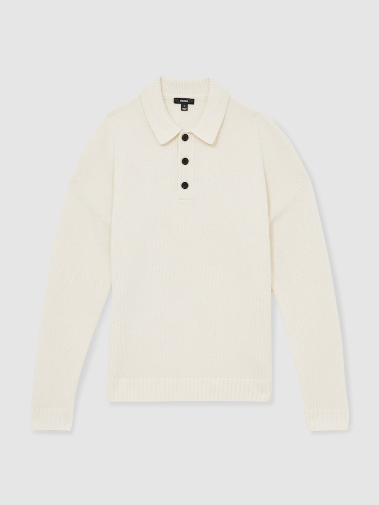 Reiss Off White Jacob Wool Blend Long Sleeve Polo Shirt - Image 2 of 6