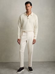 Reiss Off White Jacob Wool Blend Long Sleeve Polo Shirt - Image 3 of 6