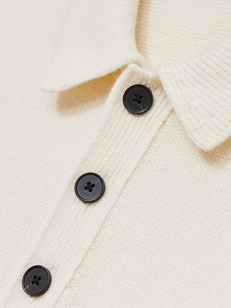 Reiss Off White Jacob Wool Blend Long Sleeve Polo Shirt - Image 6 of 6