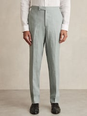 Vert océan - Pantalon de costume Reiss Warner en lin coupe ample - Image 3 of 7