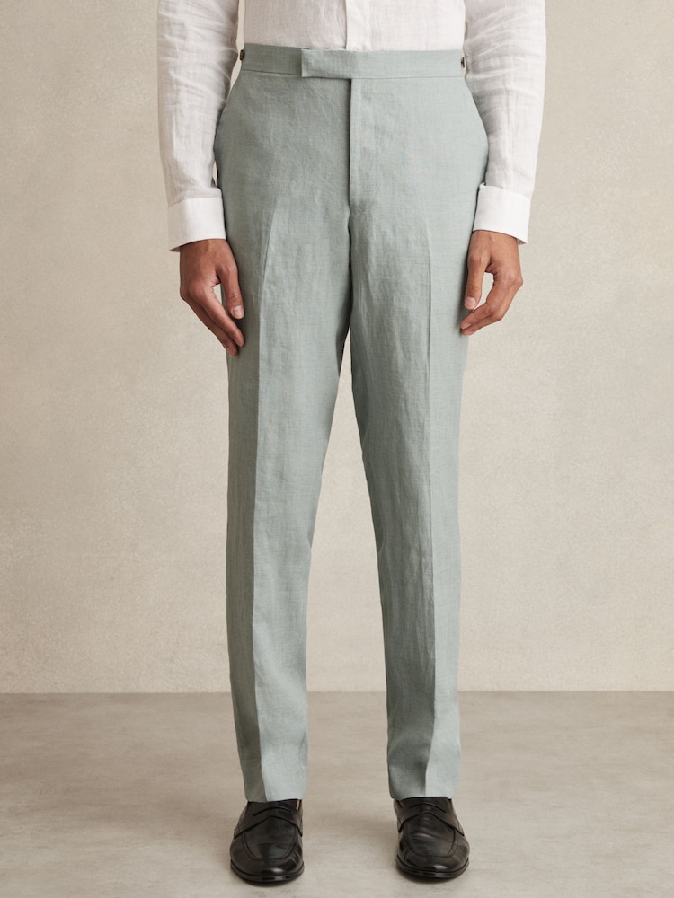 Vert océan - Pantalon de costume Reiss Warner en lin coupe ample - Image 3 of 7