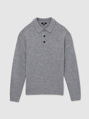 Reiss Grey Melange Jacob Wool Blend Long Sleeve Polo Shirt - Image 2 of 6