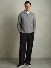 Reiss Grey Melange Jacob Wool Blend Long Sleeve Polo Shirt - Image 3 of 6