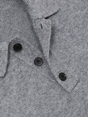Reiss Grey Melange Jacob Wool Blend Long Sleeve Polo Shirt - Image 6 of 6