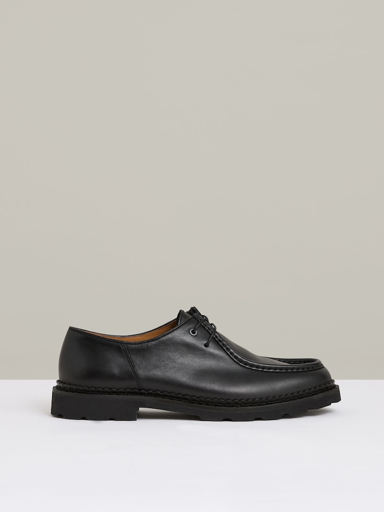 Reiss Black Hatton Leather Moccasin-Toe Lace-Up Shoes - Image 1 of 5