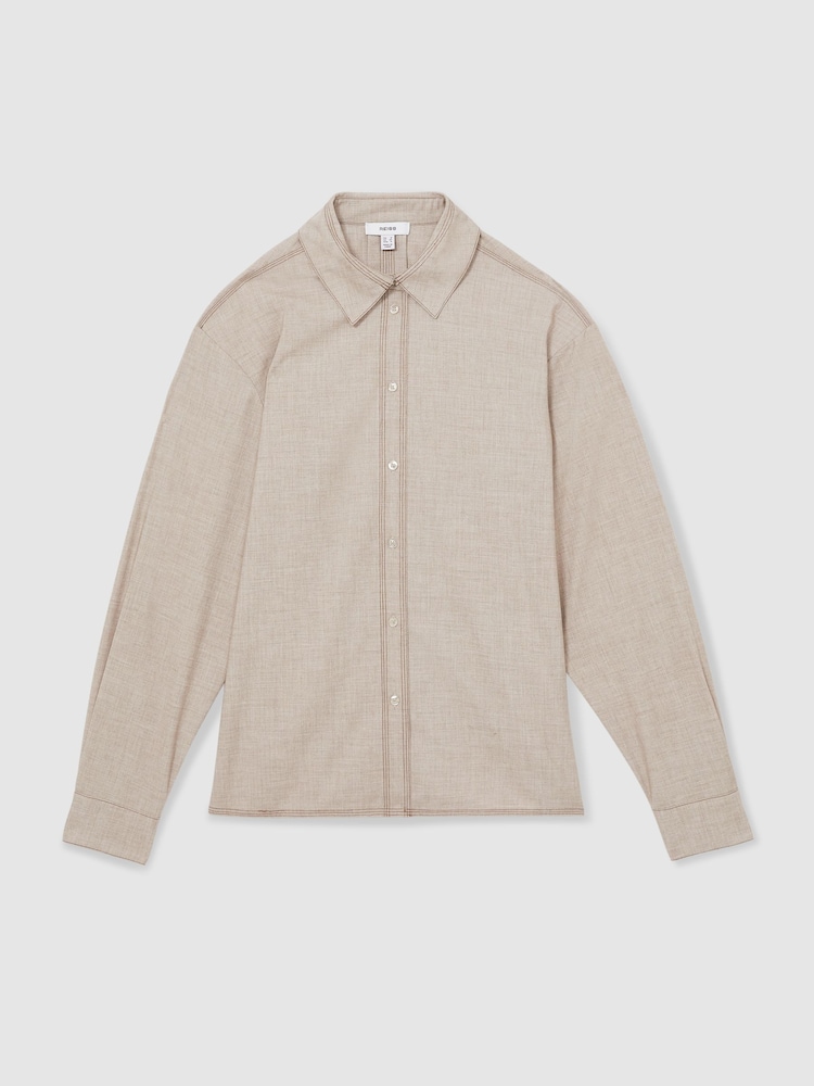 Reiss Neutral Nova Relaxed Long-Sleeve Shirt With Wool - Image 2 of 6