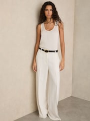 Reiss White Sierra Petite Crepe Wide-Leg Tailored Trousers - Image 1 of 7