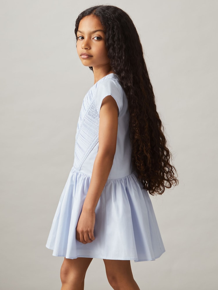 Azul - Reiss Bessie Cotton Tucked-Pleat Dress - Imagen 1 de 4