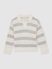 Reiss Grey Eden 4-9 yrs Wool-Blend Striped Collared Jumper With Cashmere - Image 2 of 4