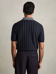 Reiss Navy Huntsman Wool Open-Collar Striped Polo Shirt - Image 5 of 6