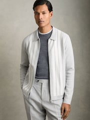 Reiss Grey Melange/White Ambient Striped Zip Through Knitted Jacket - Image 1 of 6