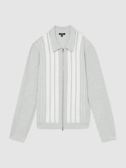 Reiss Grey Melange/White Ambient Striped Zip Through Knitted Jacket - Image 2 of 6