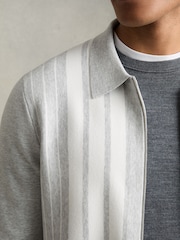 Reiss Grey Melange/White Ambient Striped Zip Through Knitted Jacket - Image 4 of 6