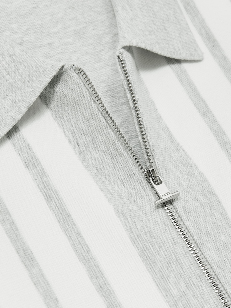 Reiss Grey Melange/White Ambient Striped Zip Through Knitted Jacket - Image 6 of 6