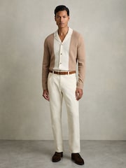Reiss Camel Poland Wool Colourblock Knitted Shirt - Image 3 of 6