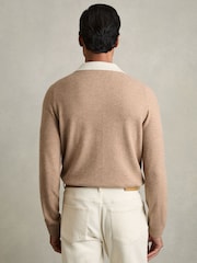 Reiss Camel Poland Wool Colourblock Knitted Shirt - Image 5 of 6