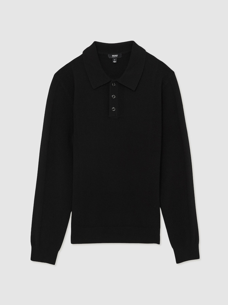 Черный - Рубашки поло из фактурной шерсти Reiss Kingsley - Image 2 of 6