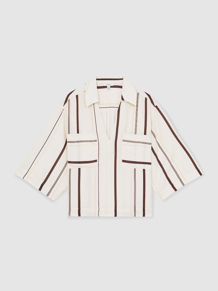 Reiss Carlotta Stripe-Print Relaxed V-Neck Shirt - Image 2 of 5