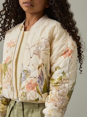 Reiss Pink Print Nina 9-13 yrs Quilted Printed Bomber Jacket - Image 1 of 4