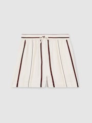 Reiss White/Brown Carlotta Stripe-Print Drawstring Shorts - Image 2 of 6