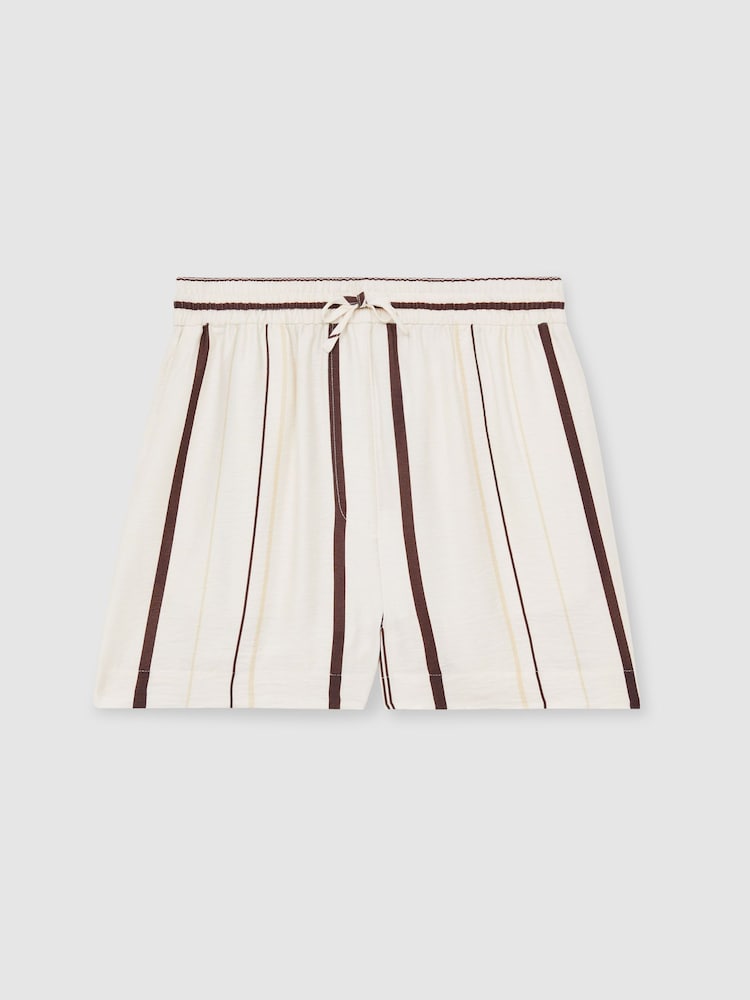 Reiss White/Brown Carlotta Stripe-Print Drawstring Shorts - Image 2 of 6