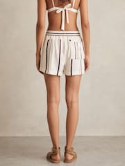 Reiss White/Brown Carlotta Stripe-Print Drawstring Shorts - Image 5 of 6
