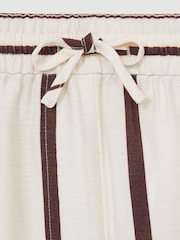 Reiss White/Brown Carlotta Stripe-Print Drawstring Shorts - Image 6 of 6