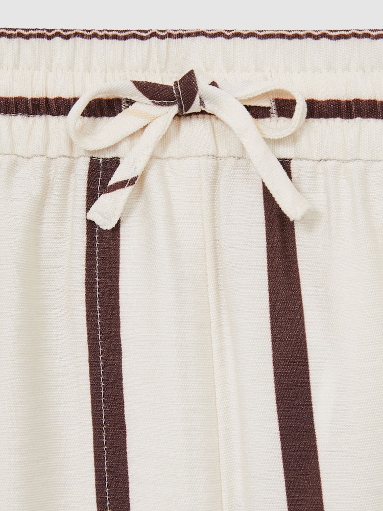 Reiss White/Brown Carlotta Stripe-Print Drawstring Shorts - Image 6 of 6