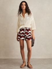 Reiss White Wave-Print Drawstring Shorts - Image 1 of 7