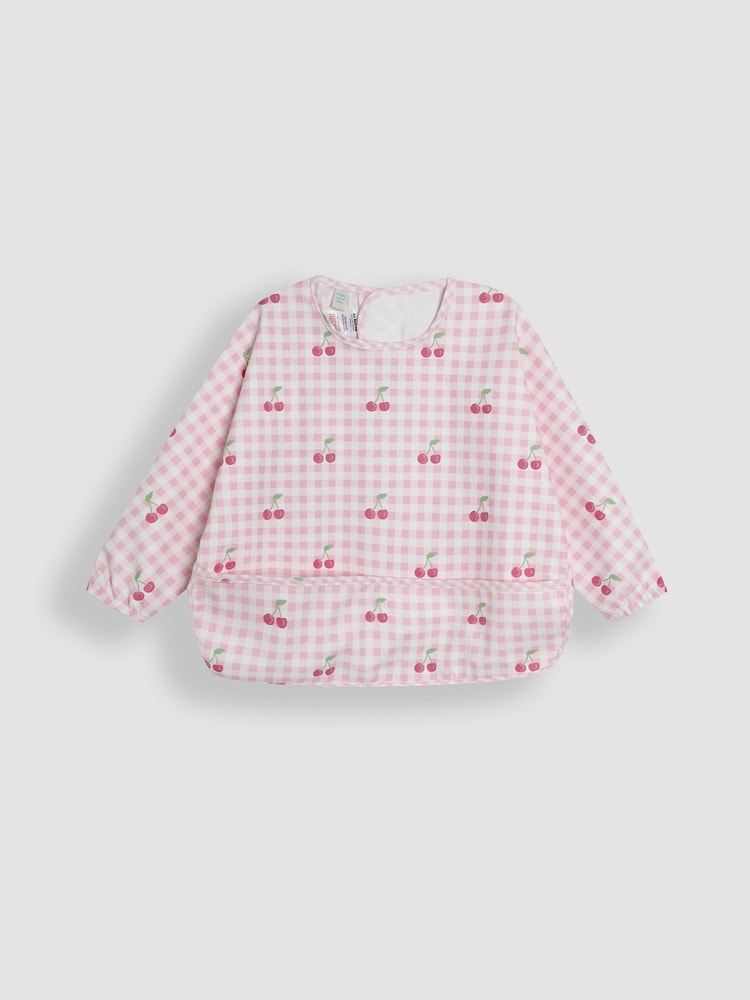 JoJo Maman Bébé Pink Cherries Pink Cherries Sleeved Bib - Image 2 of 3 JoJo Maman Bébé Pink Cherries Pink Cherries Sleeved Bib - Image 2 of 3