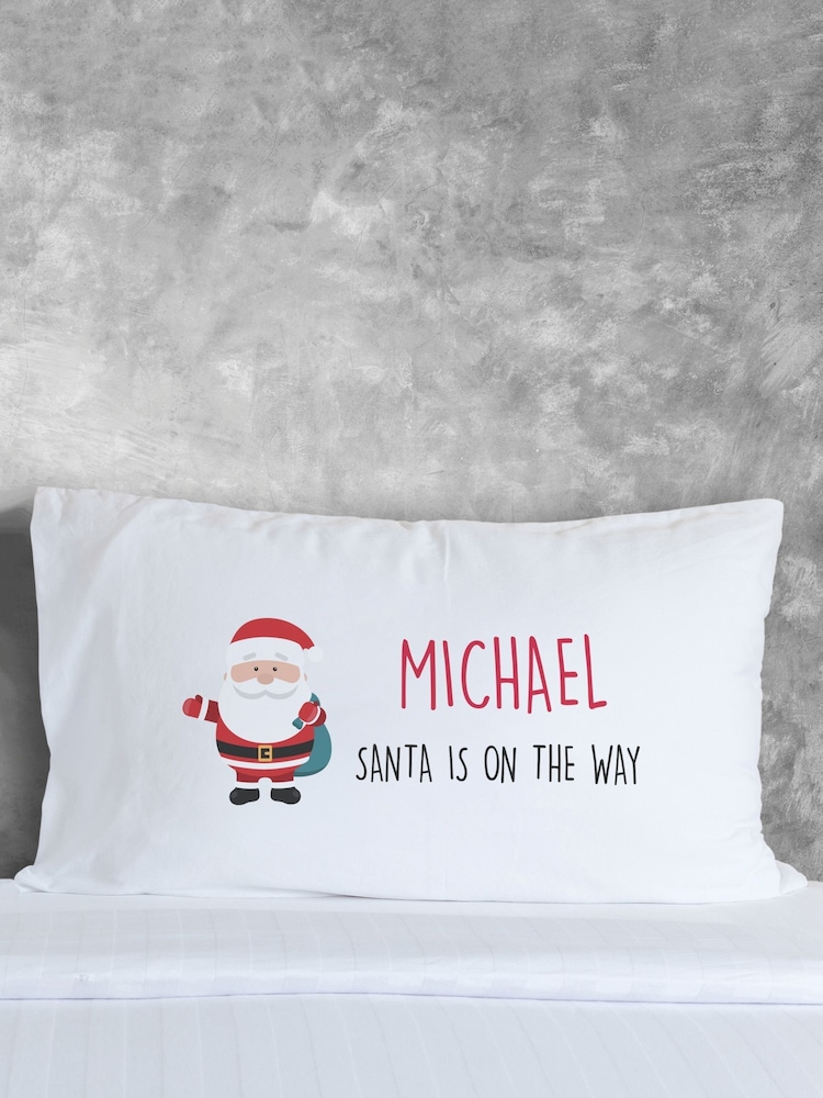 100% Cotton Personalised Santa In On His Way Christmas  Pillowcase by Loveabode - Image 1 of 4
