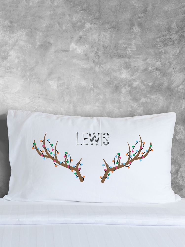 Personalised Antler 100% Cotton ChristmasPillowcase by Loveabode - Image 2 of 4 Personalised Antler 100% Cotton ChristmasPillowcase by Loveabode - Image 2 of 4