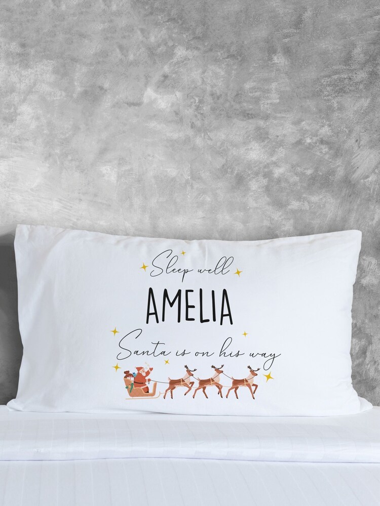 100% Cotton Personalised Santa Sleigh Christmas Pillowcase by Loveabode - Image 1 of 4