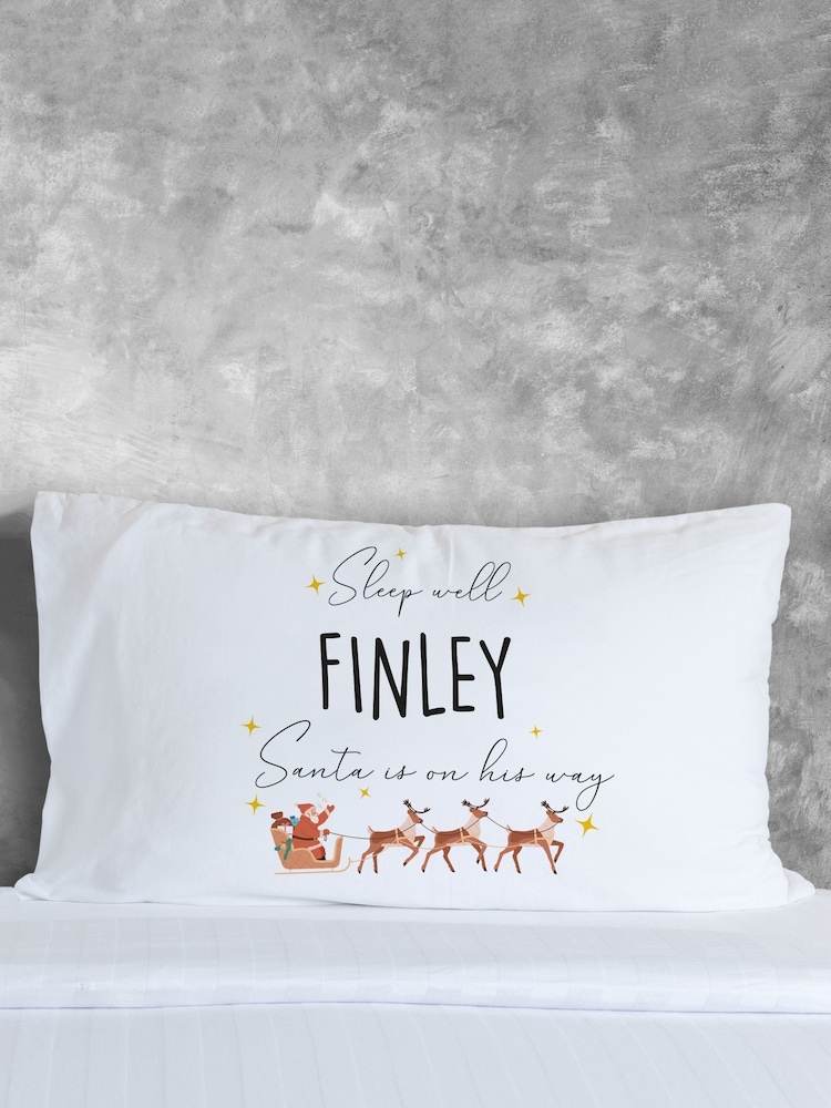 100% Cotton Personalised Santa Sleigh Christmas Pillowcase by Loveabode - Image 2 of 4