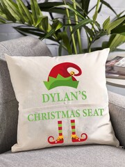 100% Cotton Personalised Elfs Christmas Pocket Cushion by Loveabode - Image 3 of 4