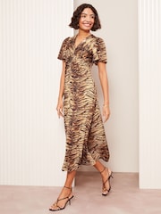 Friends Like These Brown Petite Ruched Front ITY Midi Dress - Image 1 of 5