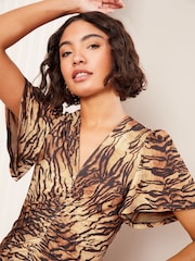 Friends Like These Brown Petite Ruched Front ITY Midi Dress - Image 3 of 5