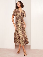 Friends Like These Brown Petite Ruched Front ITY Midi Dress - Image 5 of 5