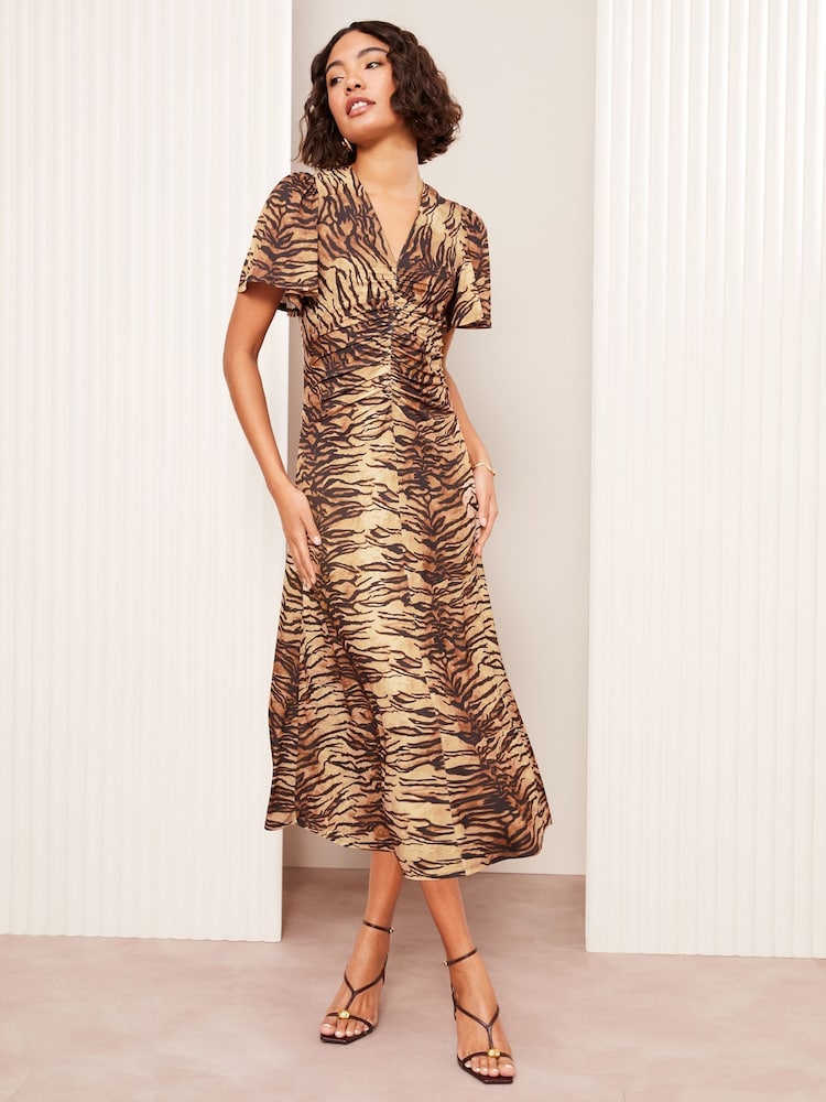 Friends Like These Brown Petite Ruched Front ITY Midi Dress - Image 5 of 5