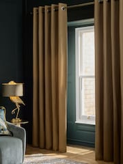 Gold Faux Silk Eyelet Lined Curtains - Image 1 of 5