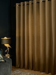 Gold Faux Silk Eyelet Lined Curtains - Image 2 of 5