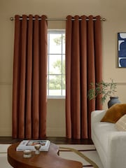 Rust Brown Textured Embossed Faux Suede Lined Eyelet Curtains - Image 1 of 6